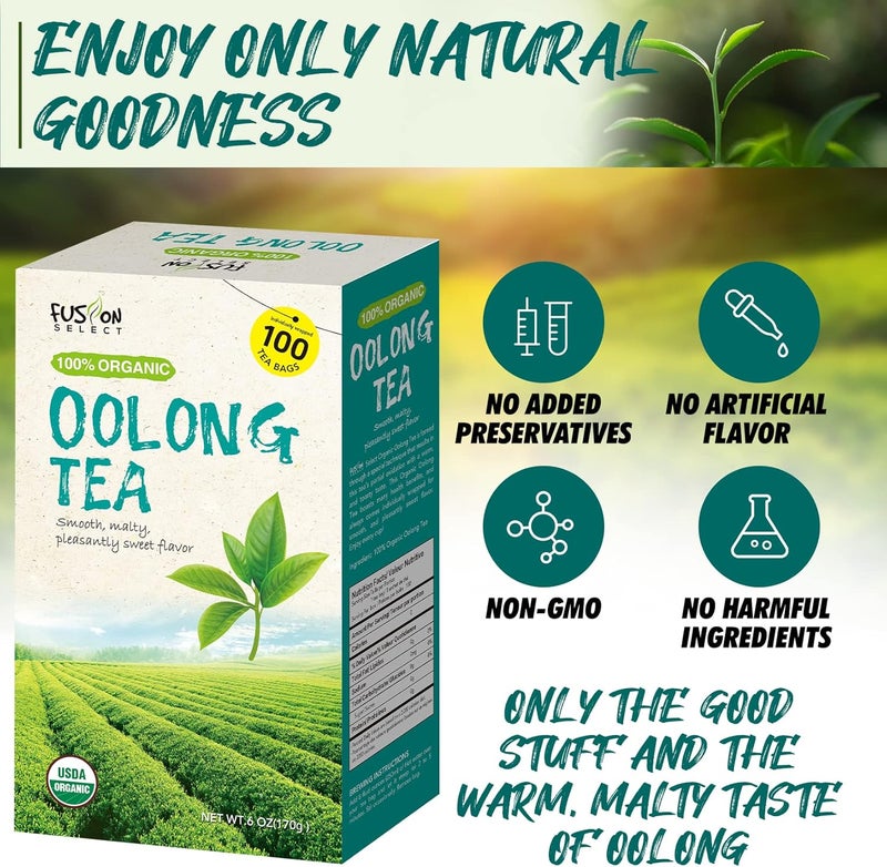 Fusion Select 100% Organic Oolong Tea - 100 Tea Bags - Image 2